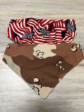 Reversible Patriotic & Camo Dog Bandana - Handmade Medium